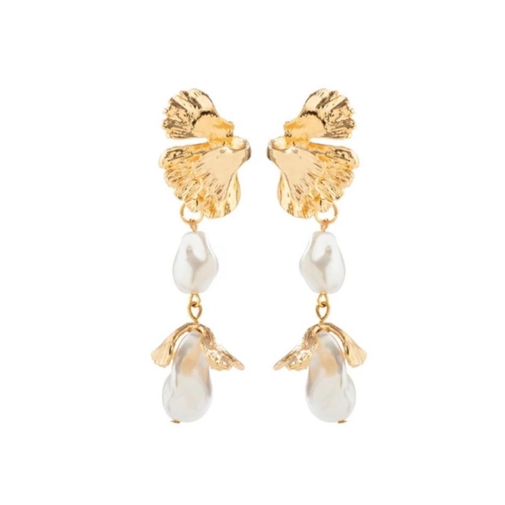 Ginkgo pearl drop earrings A11